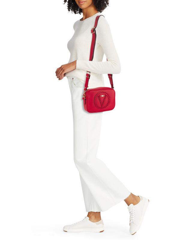 Mario Valentino Mia Rock Fuego Logo Leather Camera Crossbody Bag