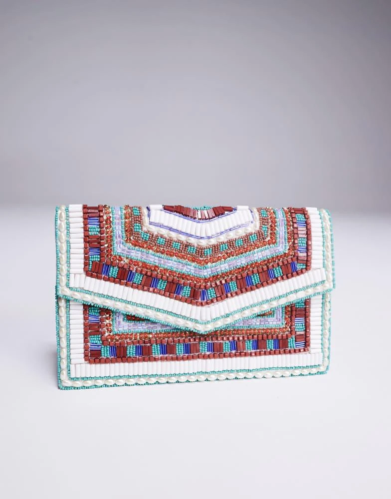 True Decadence True Decadence geometric beaded envelope clutch bag in multi 2