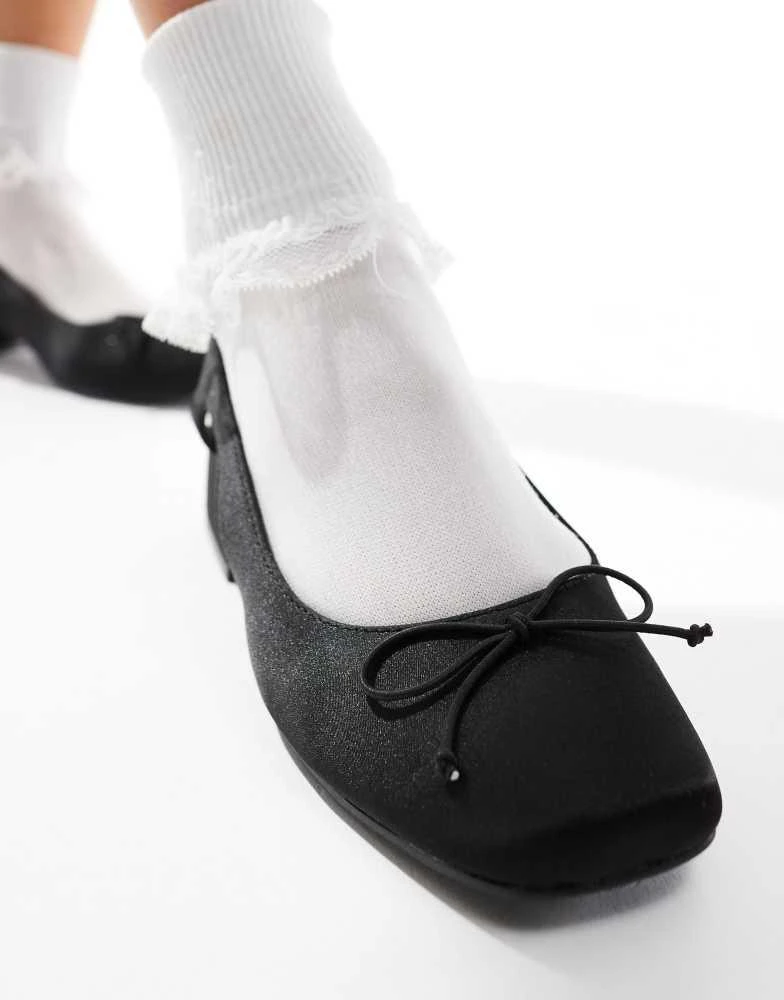 Cotton:On Cotton On betty ballet pumps with block heel in black satin 4