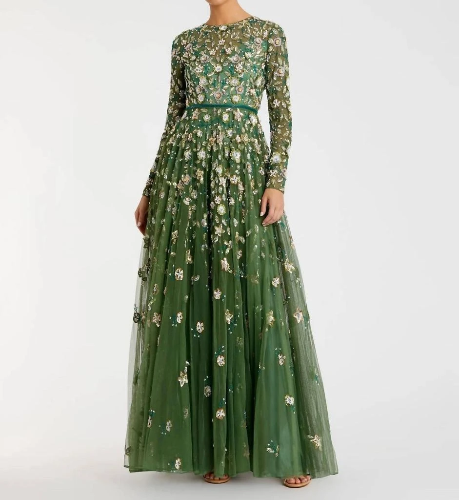 Mac Duggal Mac Duggal - Embellished High Neck Long Sleeve A Line Gown