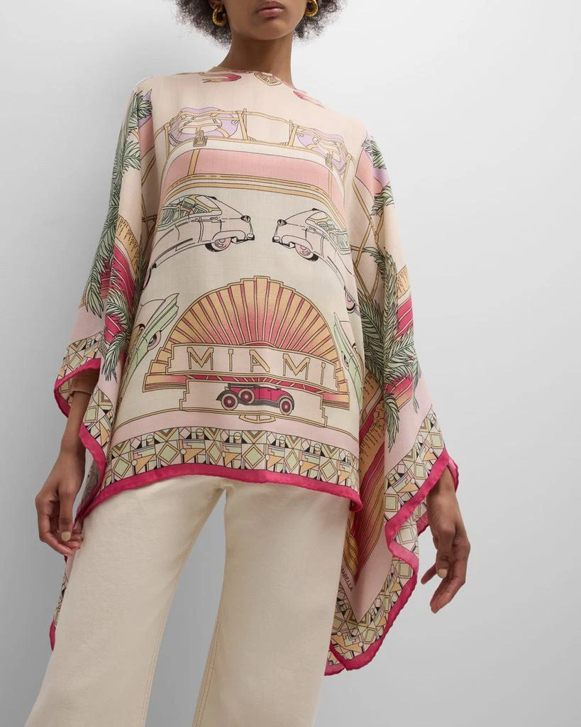 Rani Arabella Miami Pink Print Cashmere-Blend Poncho 7