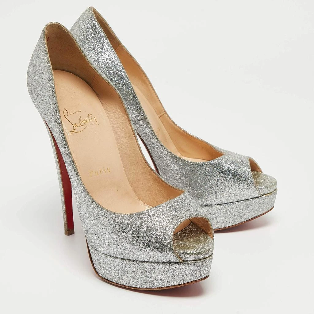 Christian Louboutin Christian Louboutin Silver Glitter Lady Peep Pumps Size 38.5 4