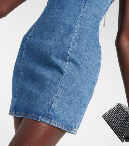 AREA Crystal-embellished denim minidress 5
