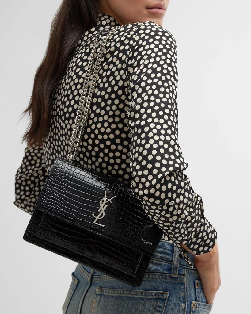 Yves Saint Laurent Sunset Medium YSL Crossbody Bag in Croc-Embossed Leather 4