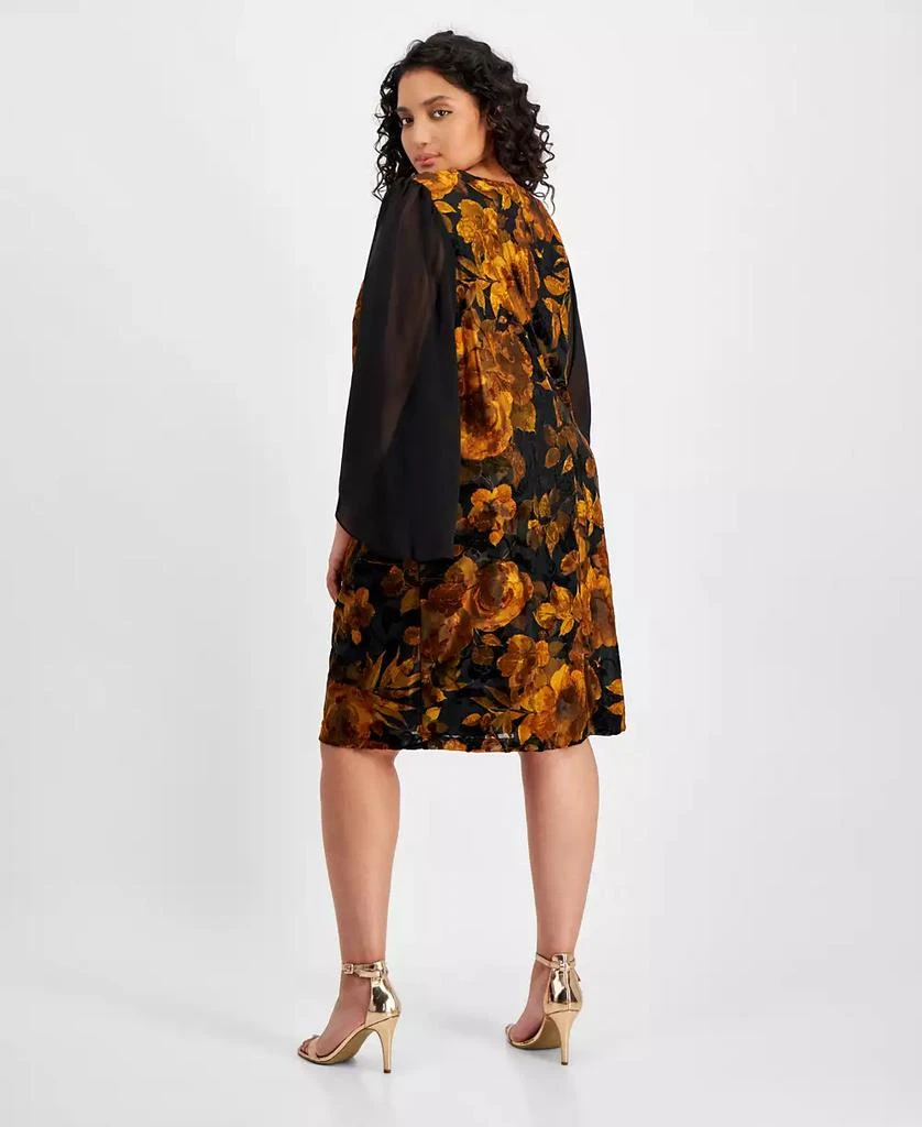 Connected Plus Size Sheer-Sleeve Printed Velvet Dress 2