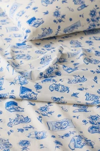 Urban Outfitters Delft Cat Patterned Sheet Set 2