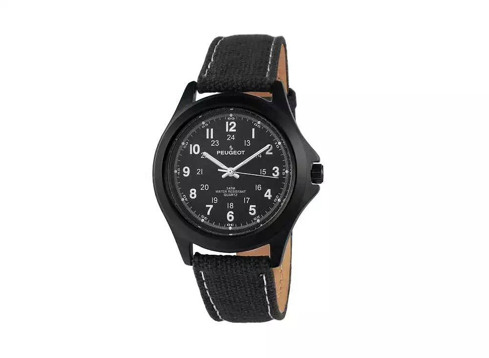 Peugeot Men's 40mm Military Dial Sport Watch with Black Canvas Strap 1