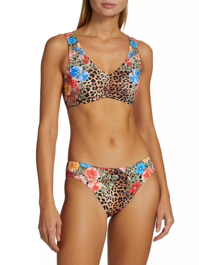 Johnny Was Ruched Cheetah &amp; Floral-Print Bikini Top 3