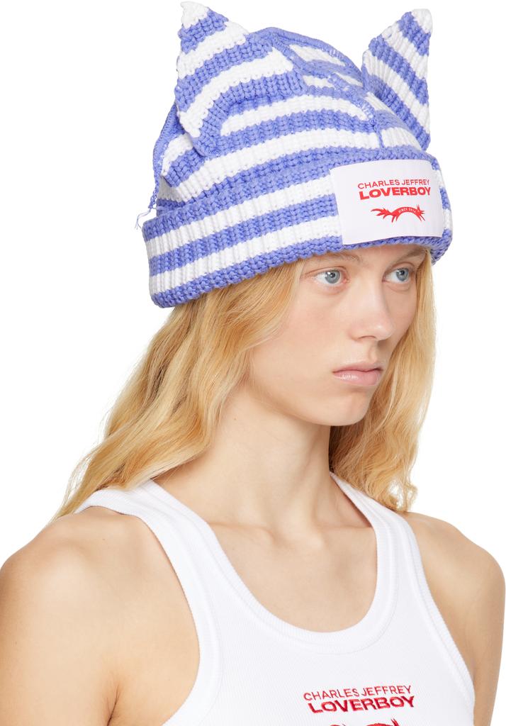 Charles Jeffrey Loverboy SSENSE Exclusive Blue & White Chunky Ears Beanie
