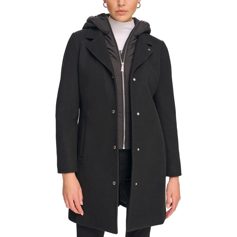 Calvin Klein Women's Hooded Bibbed Mixed Media Coat 4