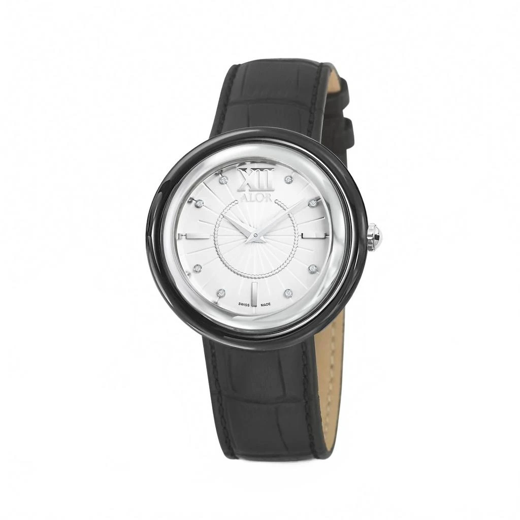 ALOR 0.04 Cts Leather Strap Diamond Watch In Black 1