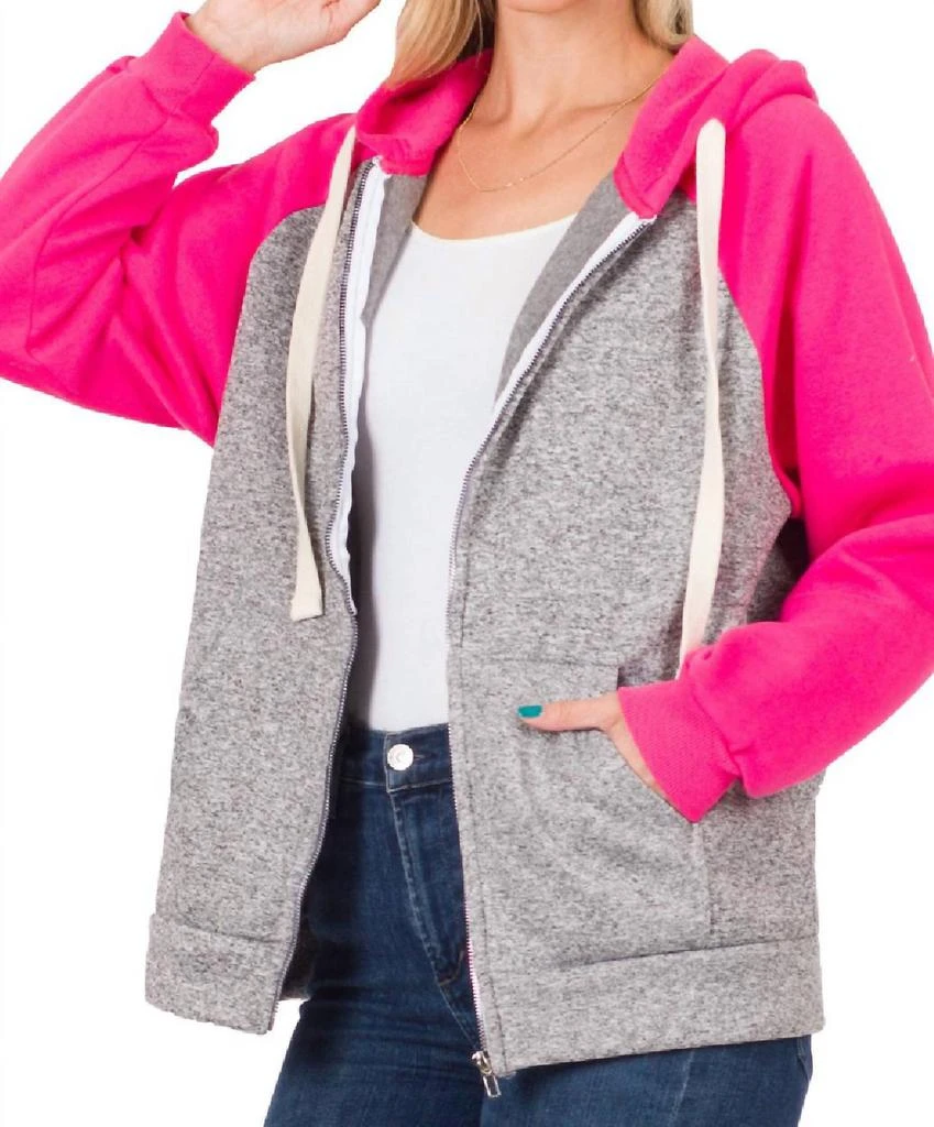 ZENANA Raglan Sleeved Hoodie In Fuchsia 5