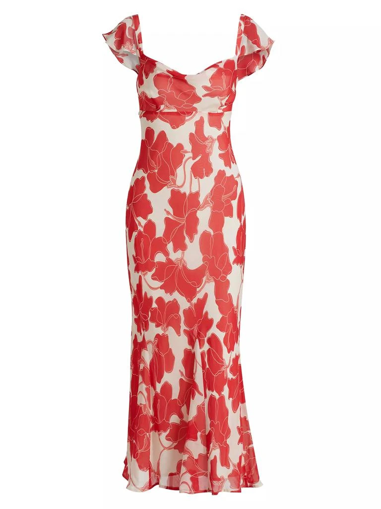 Rails Marigold Floral Chiffon Cowlneck Flutter-Sleeve Midi-Dress 1