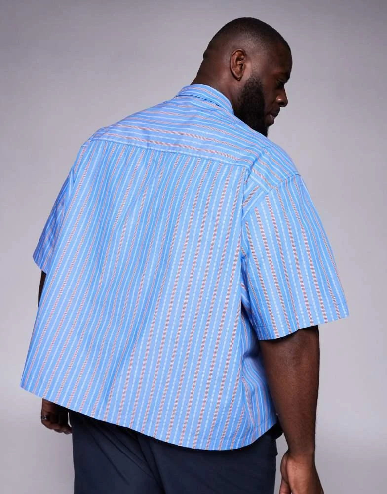 ASOS ASOS DESIGN boxy oversized revere shirt in red and blue stripe 4