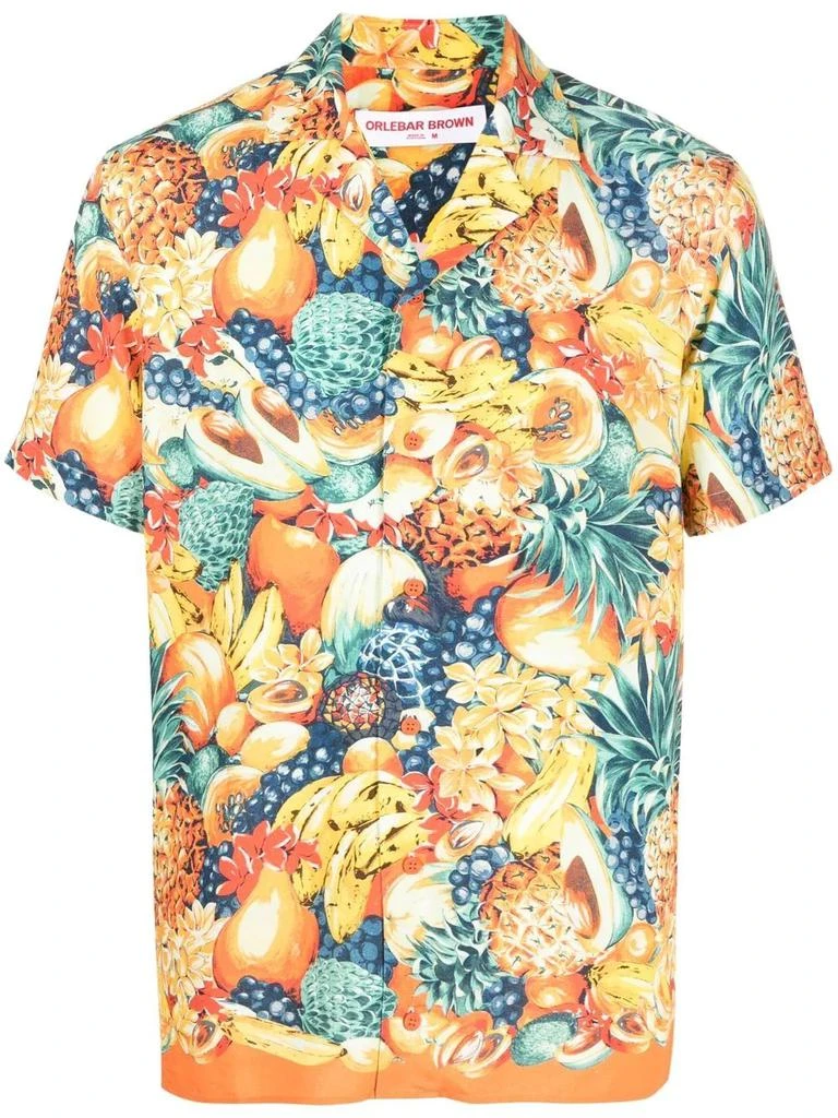 ORLEBAR BROWN Travis graphic-print shirt - men - inen/Flax/Viscose -  - Orange 1