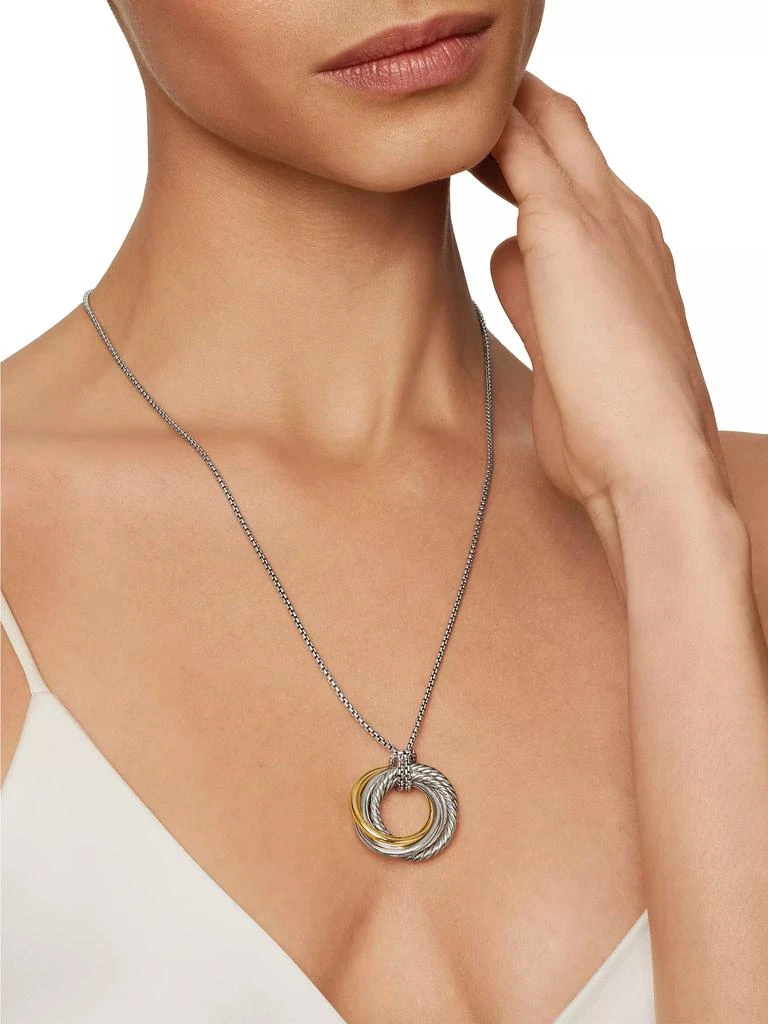 David Yurman Crossover Pendant Necklace in Sterling Silver with 14K Yellow Gold, 28mm 3