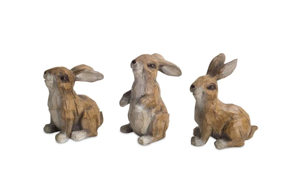 Melrose International Carved Stone Garden Rabbit Figurine (Set of 6) - Brown, White