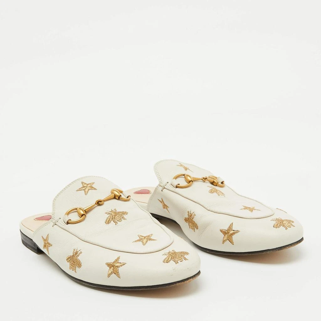 Gucci Gucci White Leather Bee and Star Embroidered Princetown Flat Mules Size 38 4
