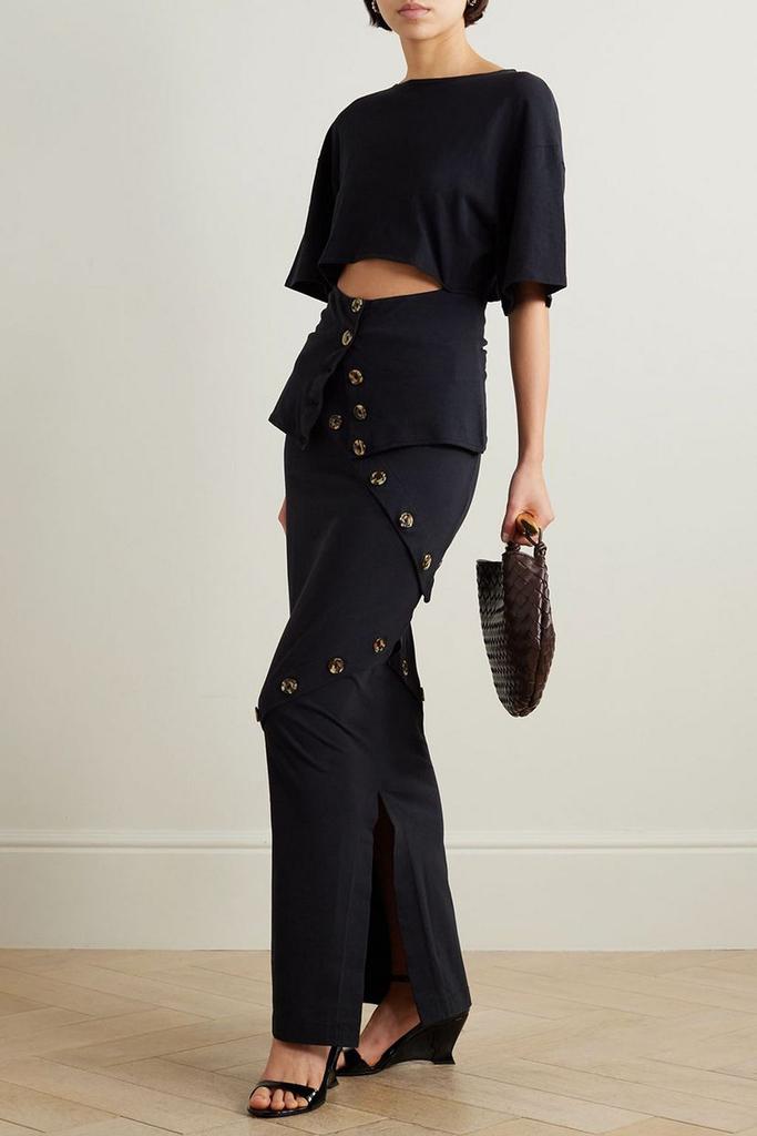 A.W.A.K.E. Mode Button-embellished  cotton-jersey maxi skirt