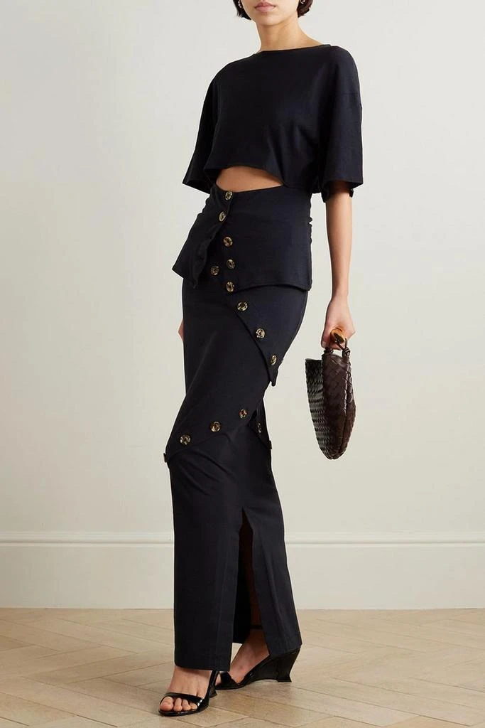 A.W.A.K.E. Mode Button-embellished  cotton-jersey maxi skirt 2