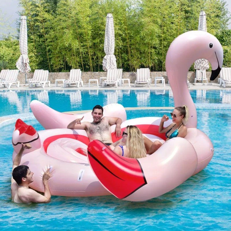 Nibiita 6 People Inflatable Flamingo Floating Island with 6 Cup Holders for Pool and River 2