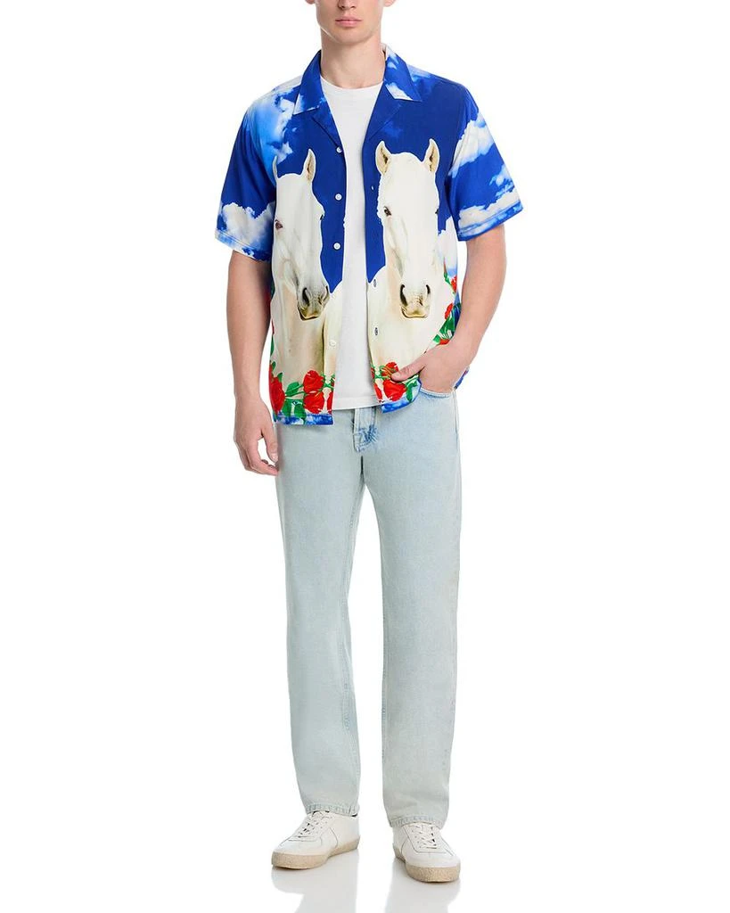 Pleasures White Horse Regular Fit Printed Camp Shirt 2
