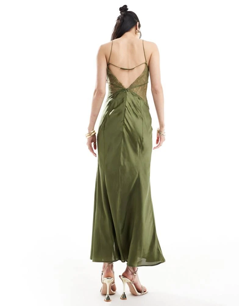 ASOS ASOS DESIGN satin lace insert keyhole midaxi dress in khaki 4