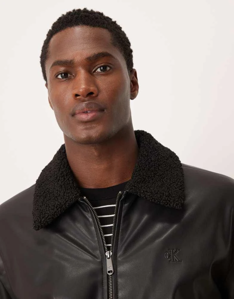Calvin Klein Calvin Klein Jeans faux leather bomber jacket with sherpa collar in black 5