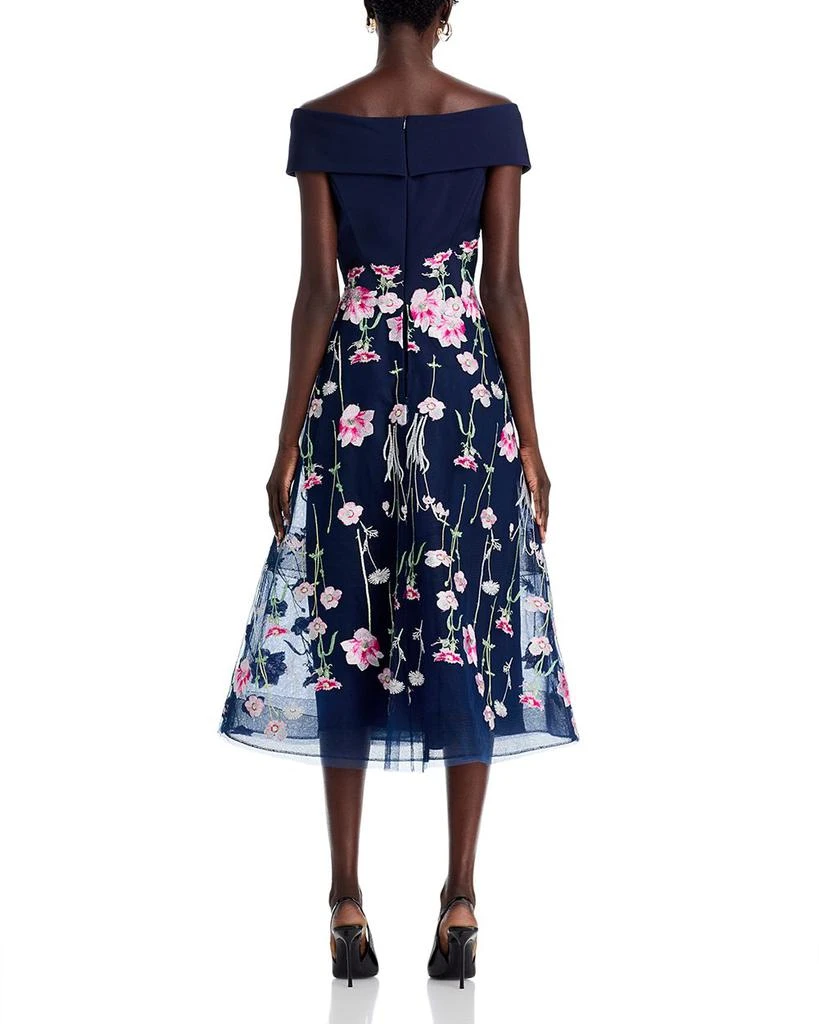 Teri Jon Crepe Off-the-Shoulder Embroidered Tulle Dress 4