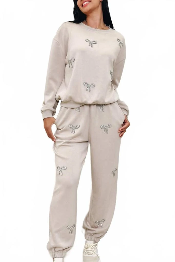 DAVI 
DANI Rhinestone Embroidered Knit Set In Natural