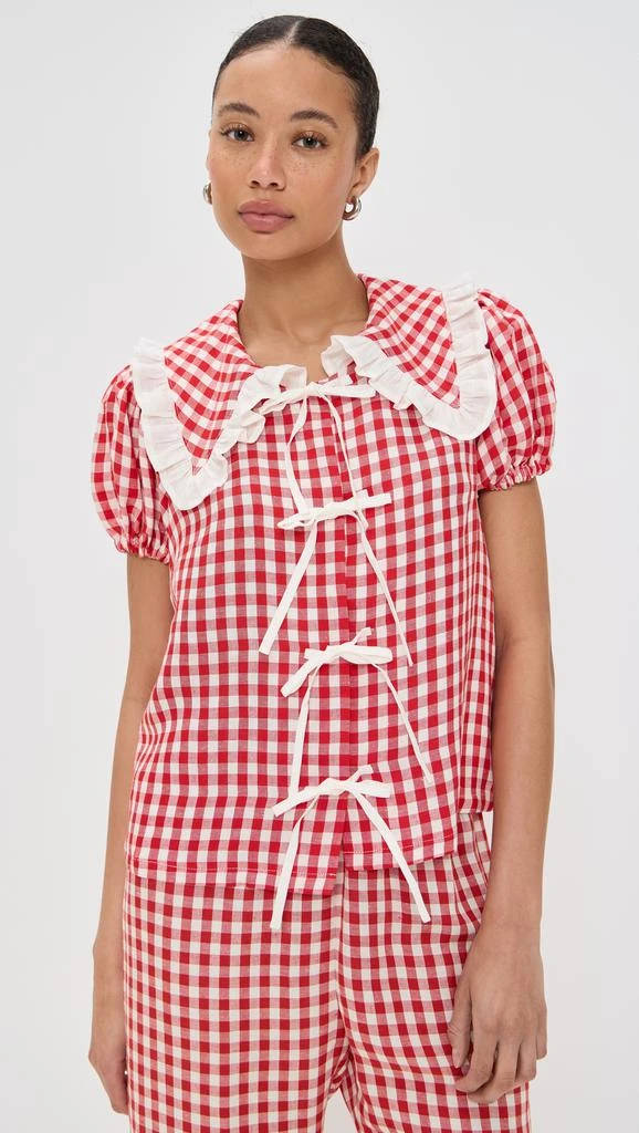 Sleeper Puff Linen Lounge Shirt in Red Vichy 6