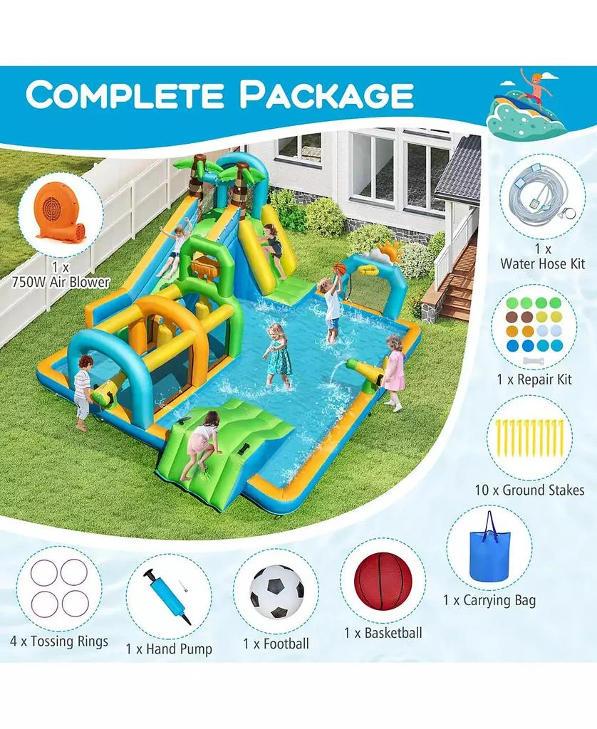 HONGGE Inflatable Dual Water Slide Aqua Park with Tropical Theme and 750W Blower 10