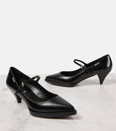 Prada Logo brushed leather Mary Jane pumps 5