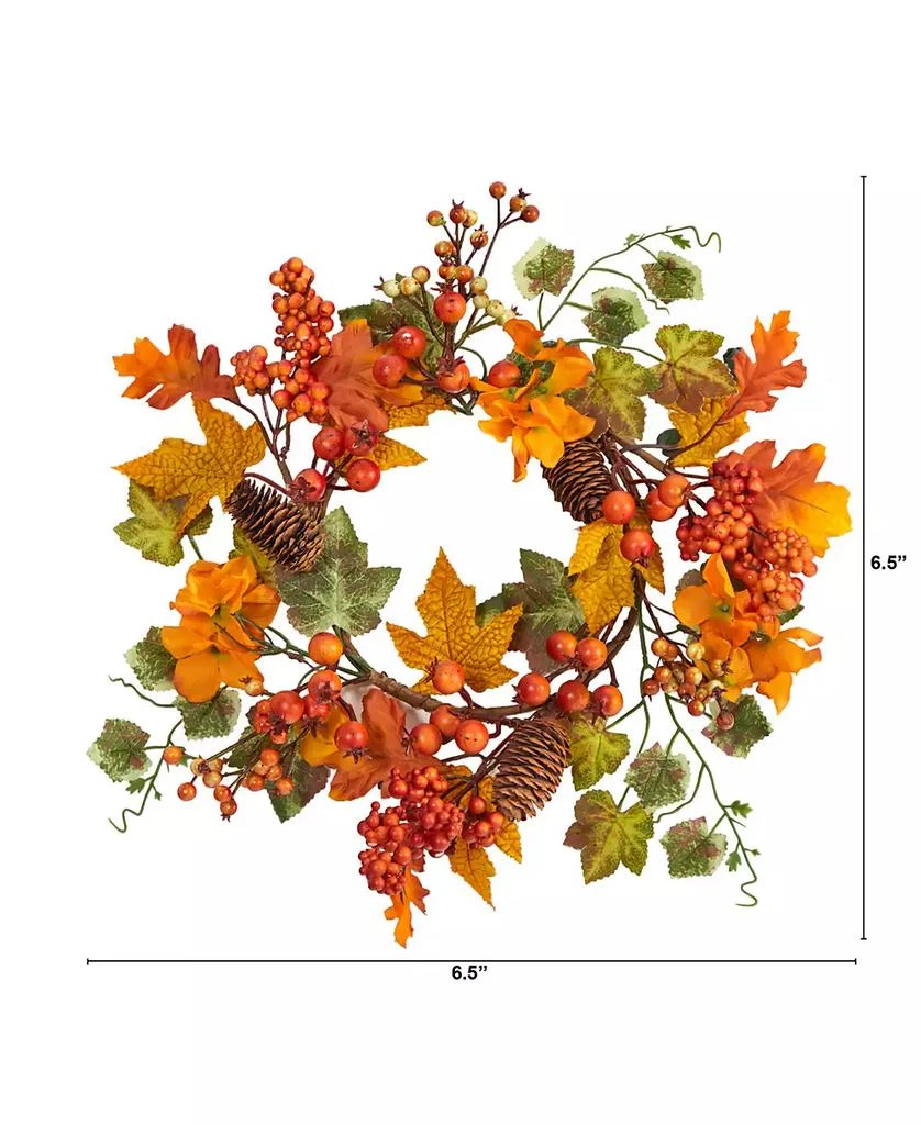 NEARLY NATURAL 6.5" Autumn Hydrangea and Pinecones Artificial Wreath Set, 2 Piece 3