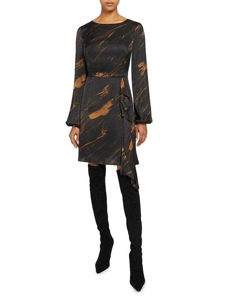 Santorelli Abstract Ruffle Jewel-Neck Mini-Dress 2