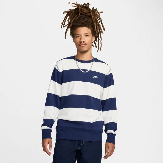 NIKE Men's Nike Club Fleece Striped Heavyweight French Terry Crewneck Sweatshirt 1