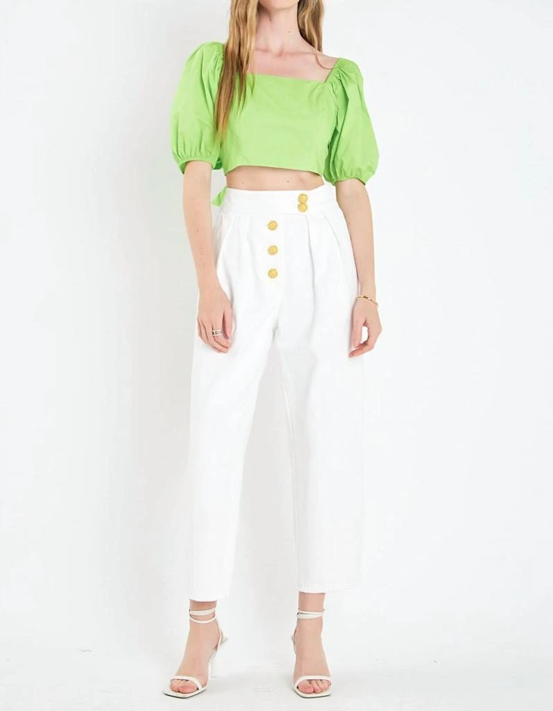English Factory Puff Sleeve Top With Back Bow In Green 4