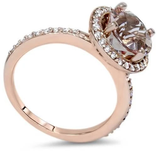 Pompeii3 2ct Morganite & Diamond Halo Vintage Antique Engagement Ring 14K Rose Gold 3