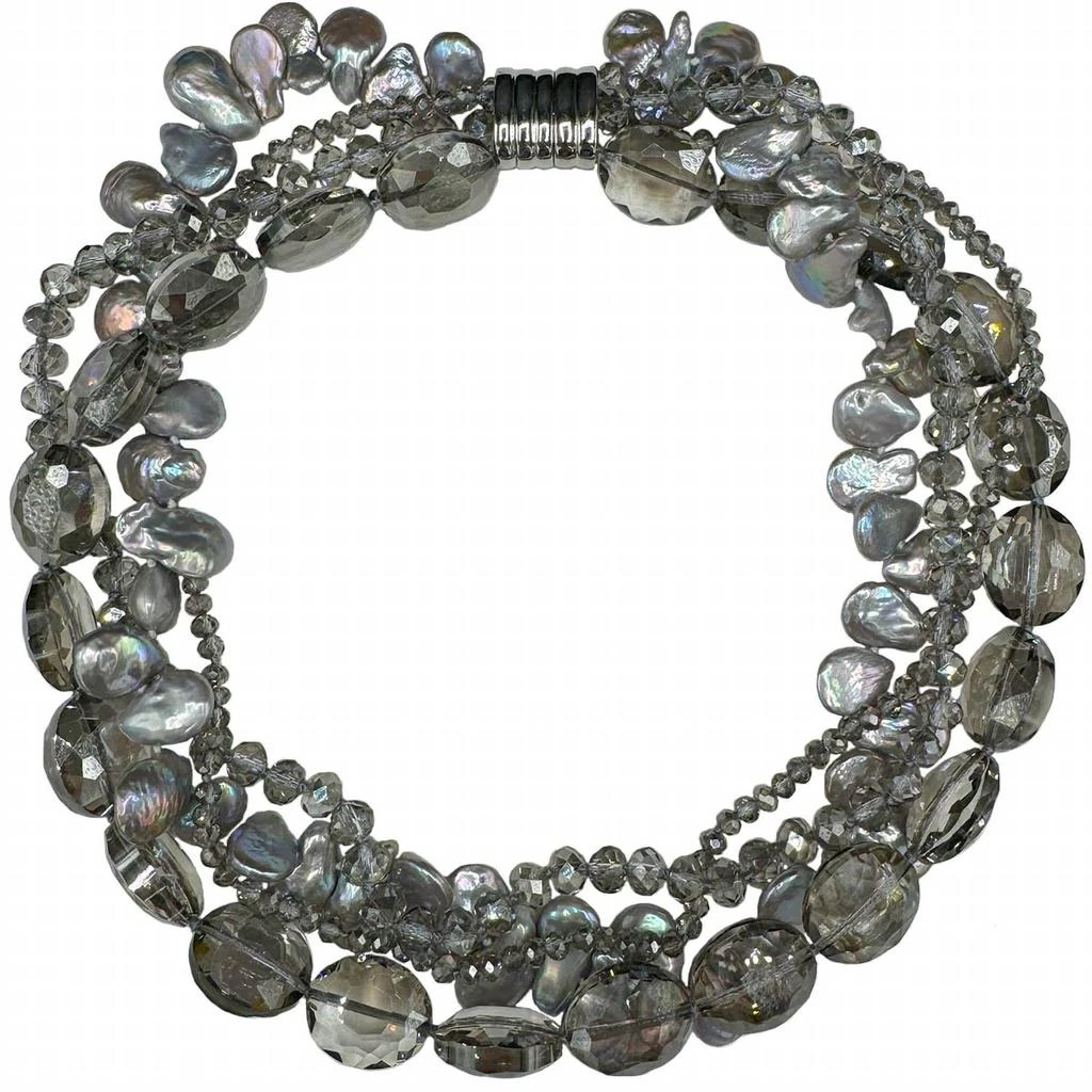 Girl With A Pearl The Regency Pearl Crystal 4 Strand Necklace In Graphite And Silver