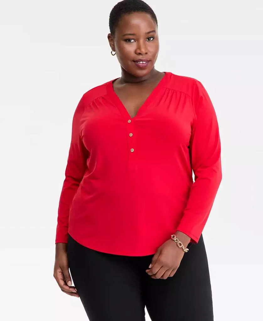 INC International Plus Size V-Neck Long-Sleeve Top, Macy
s Exclusive