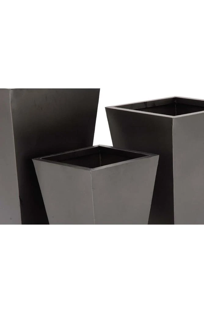 WILLOW ROW Black Metal Contemporary Planter with Tapered Base & Polished Exterior - Set of 3 2