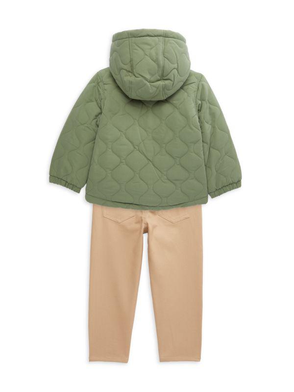 Little Me Little Boy's 3-Piece Faux Fur Lined Jacket, Striped Tee & Pants Set