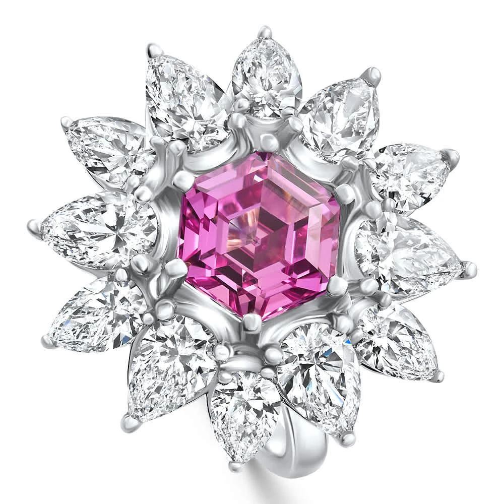 Pompeii3 7.18Ct Pink Topaz Diamond Anniversary Ring White Gold Lab Grown Size: 7