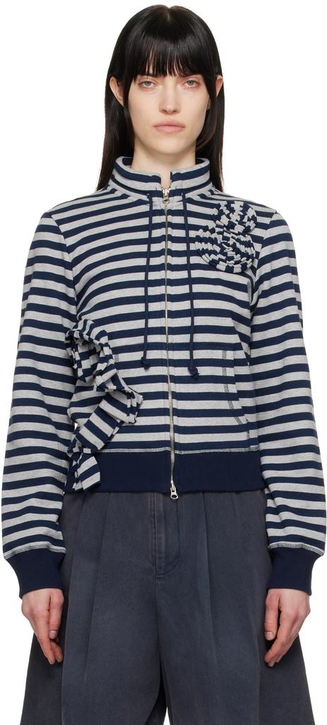 open yy APPLIQUÉ ZIPUP JACKET Shop Navy & Gray Appliqué Zipup Sweatshirt on Sale at
