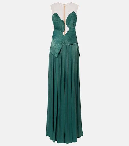 green emerald velvet dress Costarellos - Lissie Silk Velvet Gown main image 0