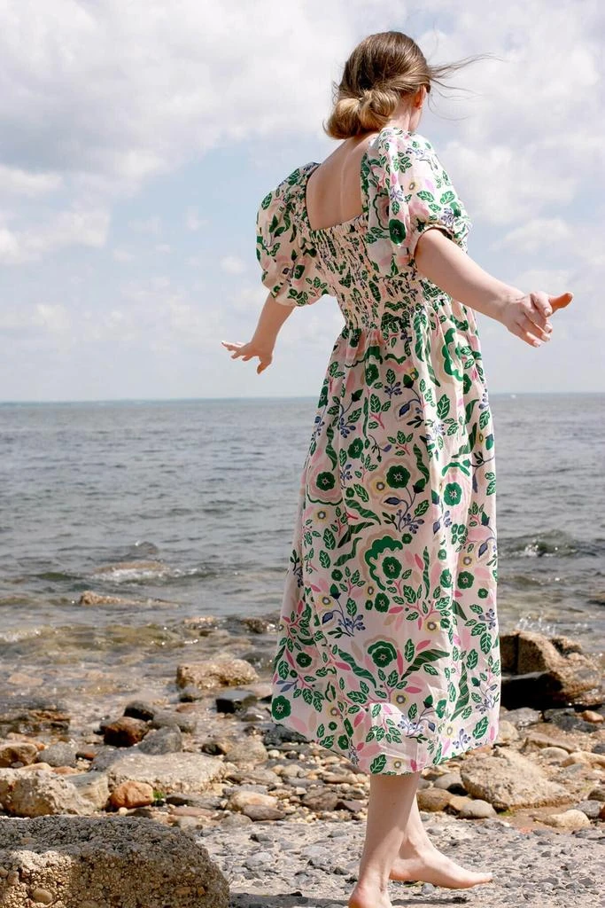 Jessie Zhao Emerald Smocked Cotton Silk Dress 3