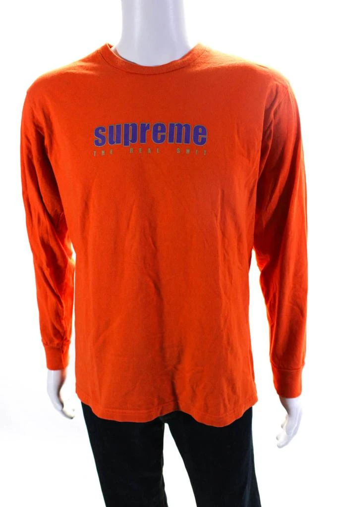 Supreme Mens Long Sleeve Crew Neck Logo Tee Shirt Orange Purple 1