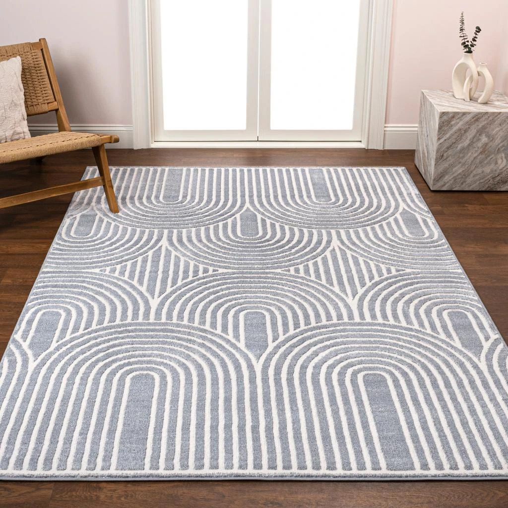 JONATHAN Y Ariana MidCentury Art Deco Striped Arches Two-Tone High-Low Blue/White 3 ft. x 5 ft. Area Rug 3