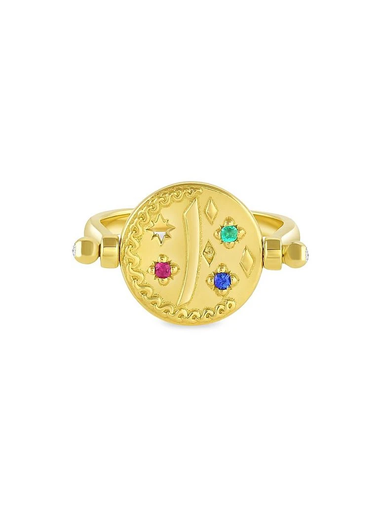 Mazahri Symbology 18K Yellow Gold & Multi-Gemstone Yak Coin Swivel Ring 1