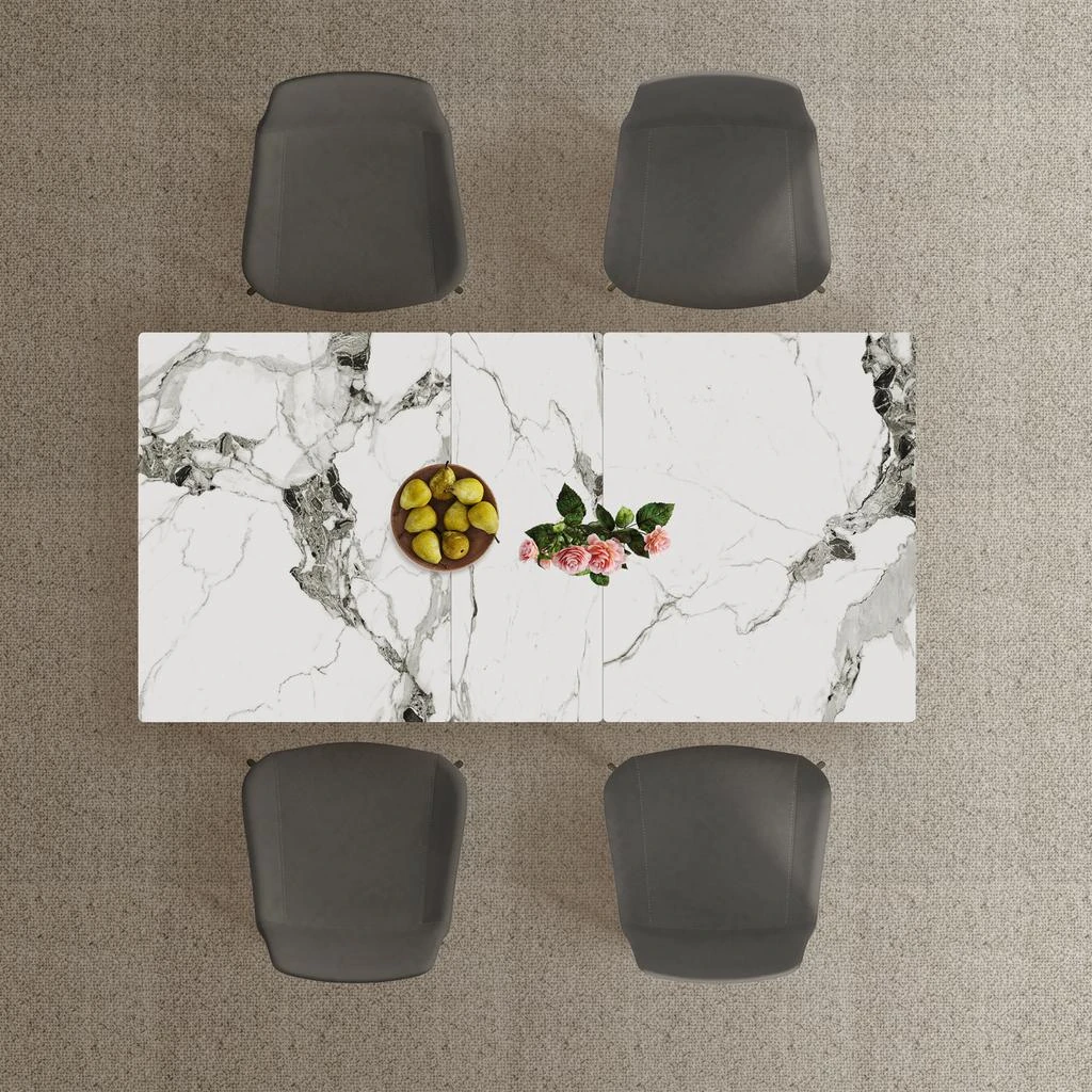 Streamdale Furniture Streamdale 59" Modern Expandable Dining Table w/Retractable Leaf, Charred Stone 
Black Base 6